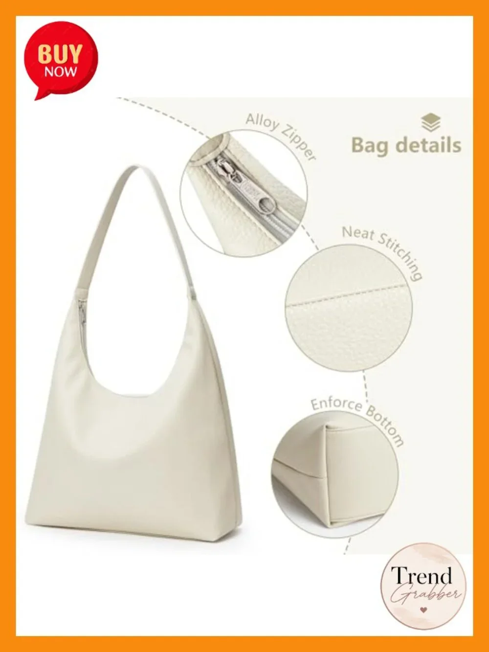 Large Capacity Vegan Leather Slouchy Hobo Bag With Zipper Closure